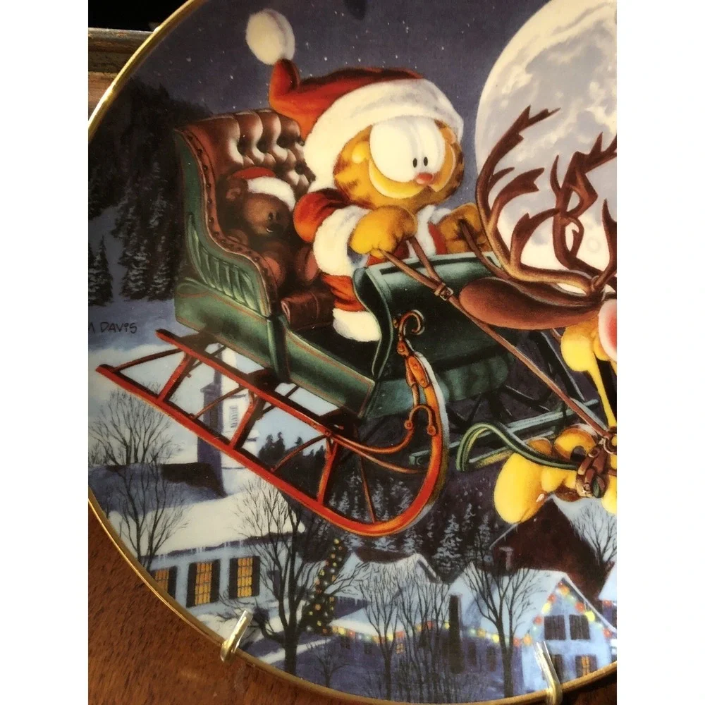 Danbury Mint Garfield Christmas Plate A One Dog Open Sleigh Jim Davis M6195 8